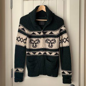 Aritzia TNA Green Lambswool Front Zip Cardigan S